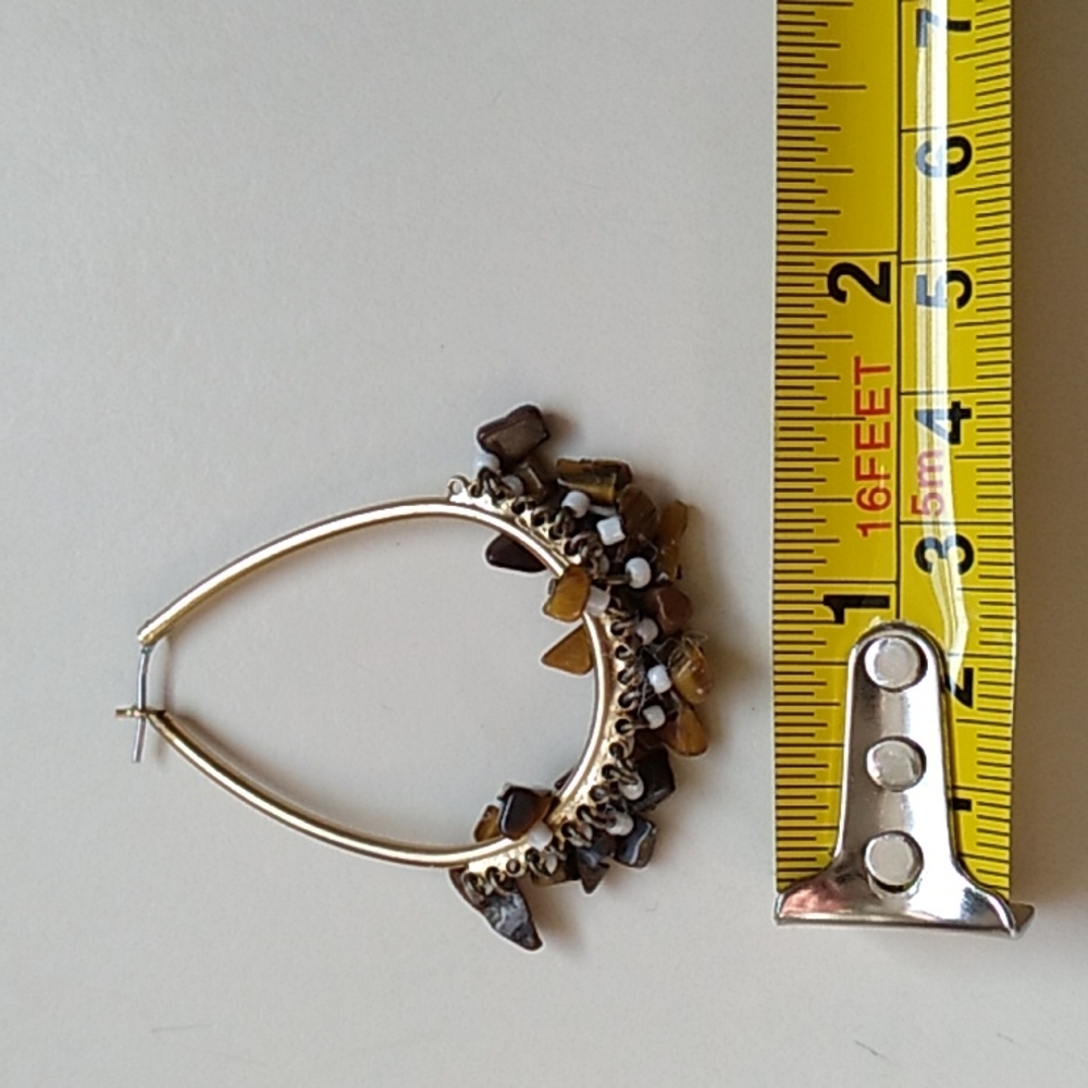 Vintage Tiger's Eye Hoop Earrings - Picture 3 of 3